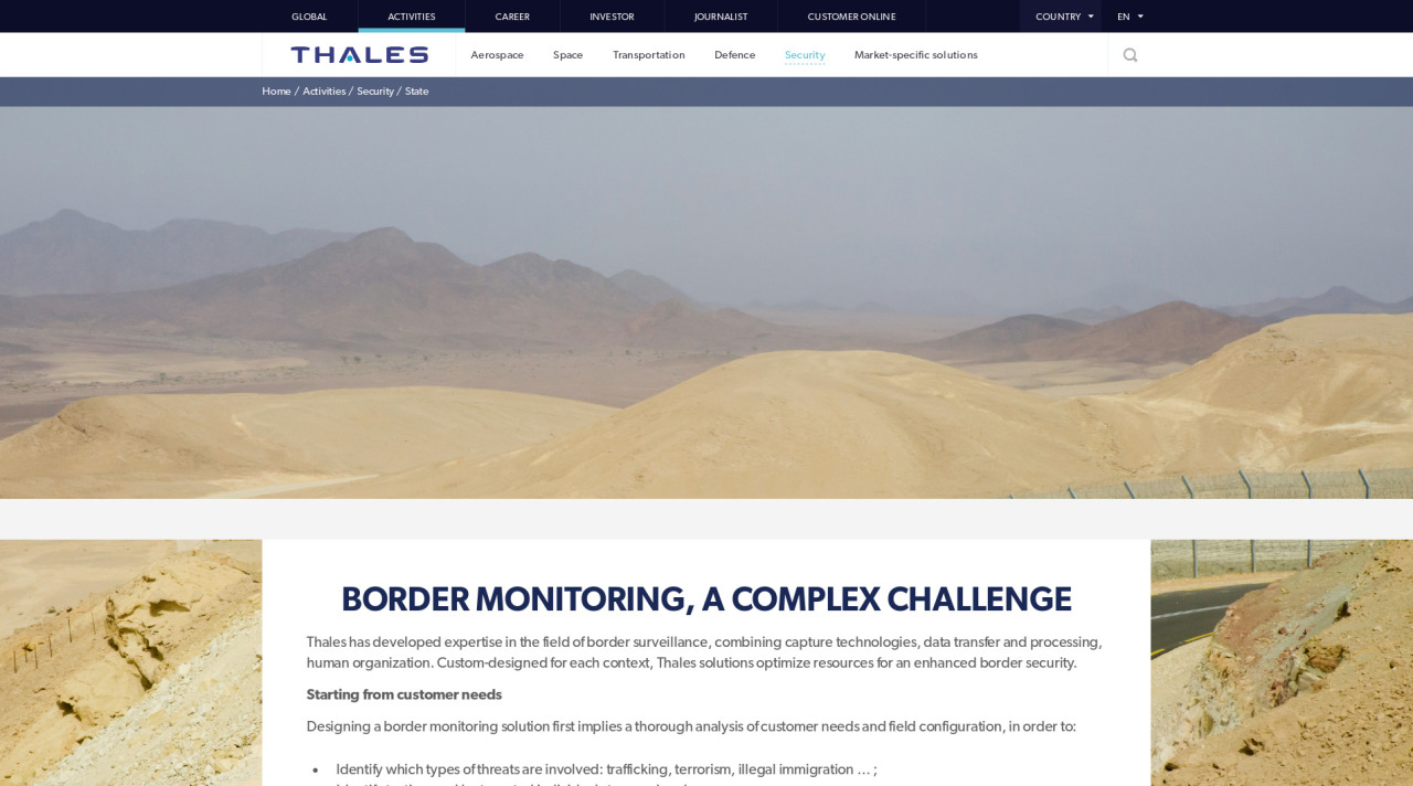 Abb. 1: Screenshot der Webseite von Thales.