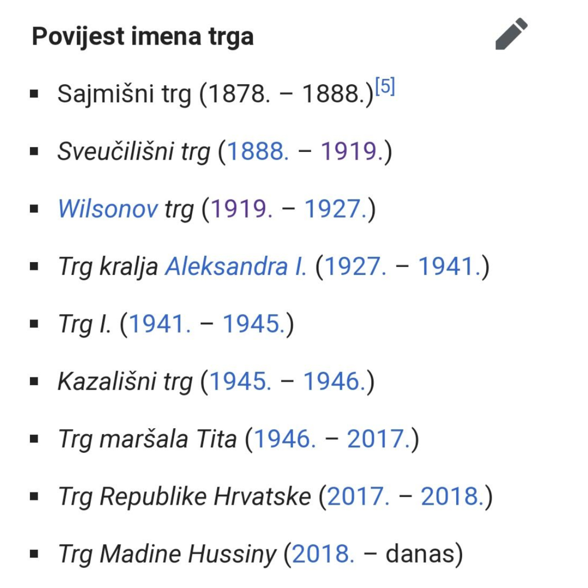 Renaming the Republic of Croatia Square into Madina Hussiny Square. Screenshot Wikipedia, 2018.