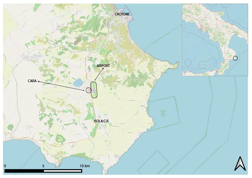 Figure 4: The CARA of Crotone and its logistic geography. My work.