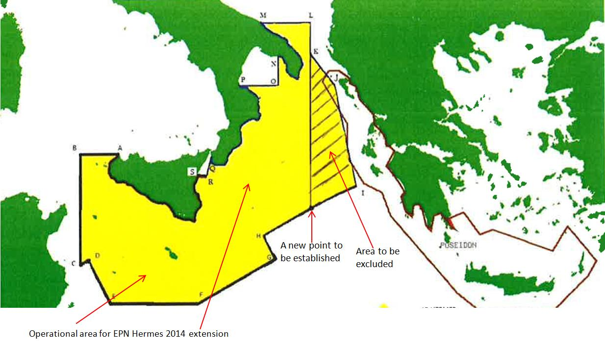 Skizze des Einsatzgebietes der zu Triton erweiterten Frontex-Operation Hermes (Frontex 2014).