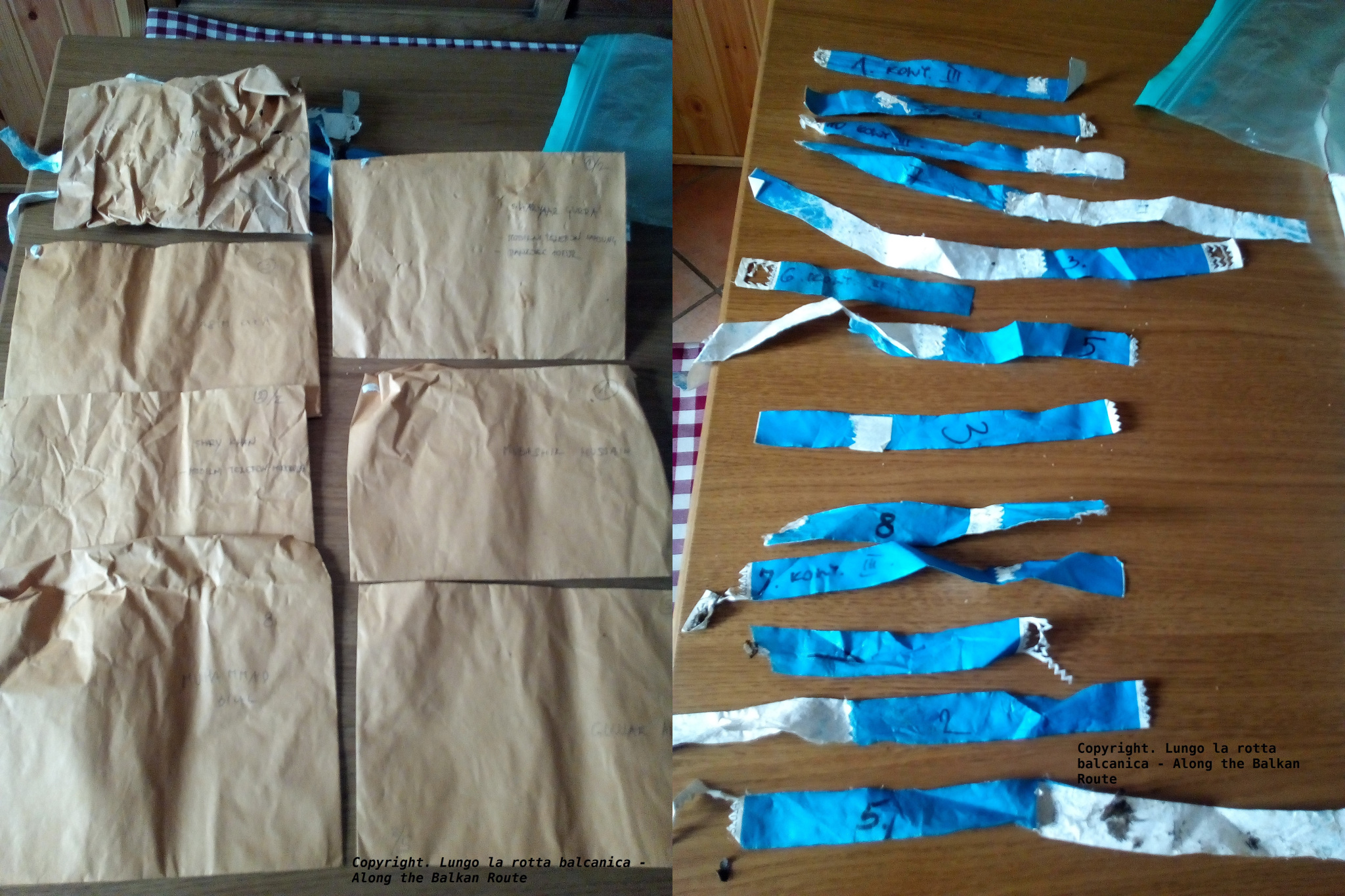 Picture 3 & 4. Envelopes and wristbands used in readmission procedures from Slovenia to Croatia found near Bihać.
